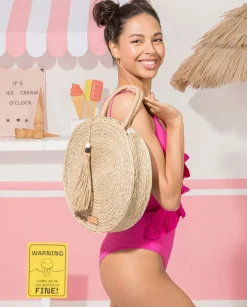 PORRONET Bolso Redondo Rafia Natural Pinets Shop