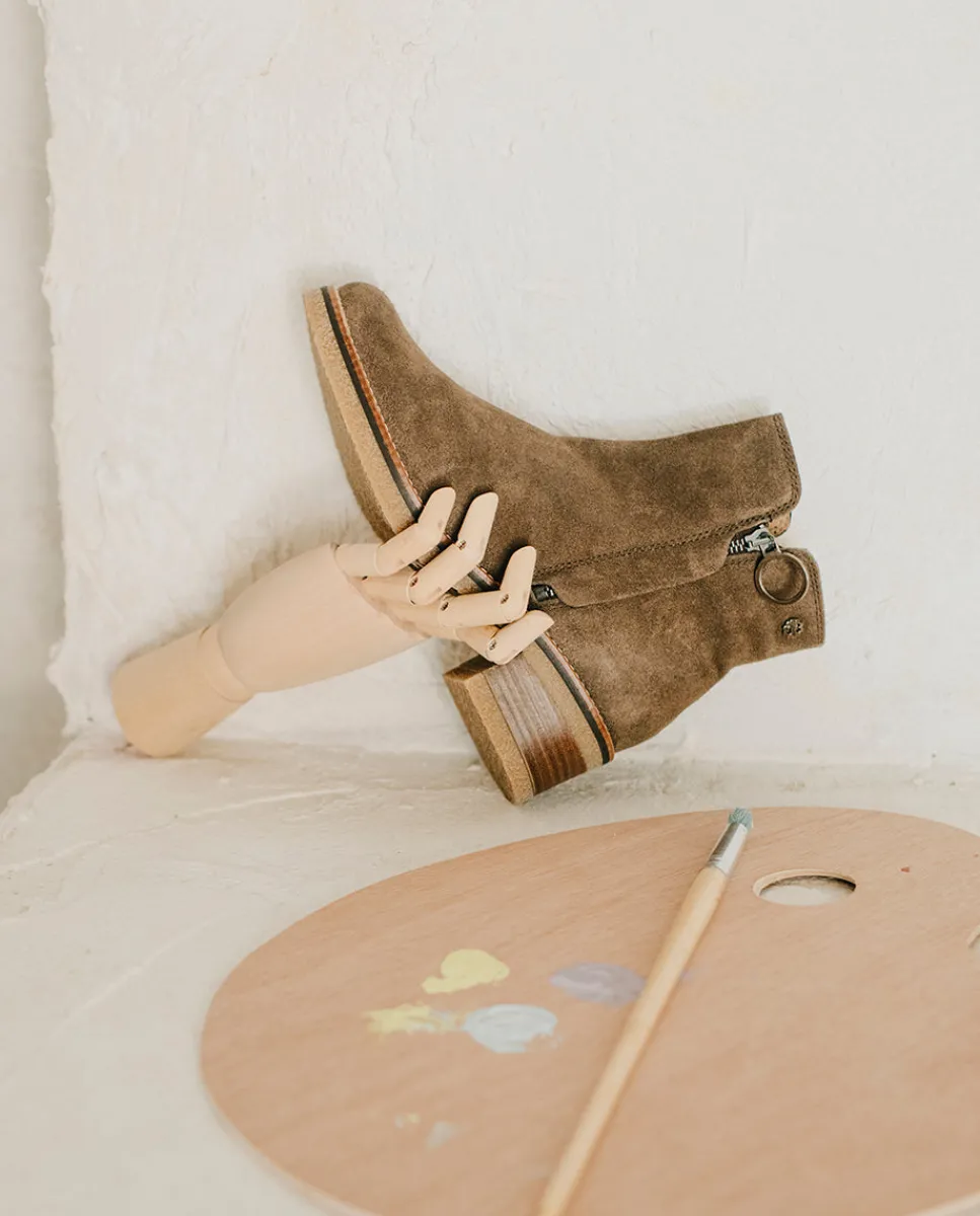 PORRONET Botines Planos Moka Con Cremallera Poppy Sale