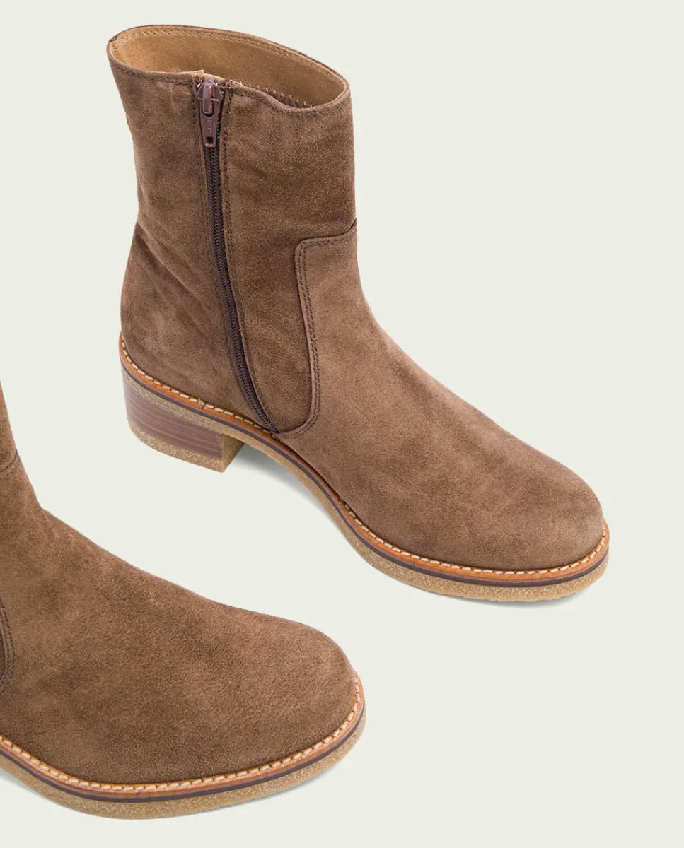 PORRONET Botines Planos Moka Con Cremallera Palma Outlet