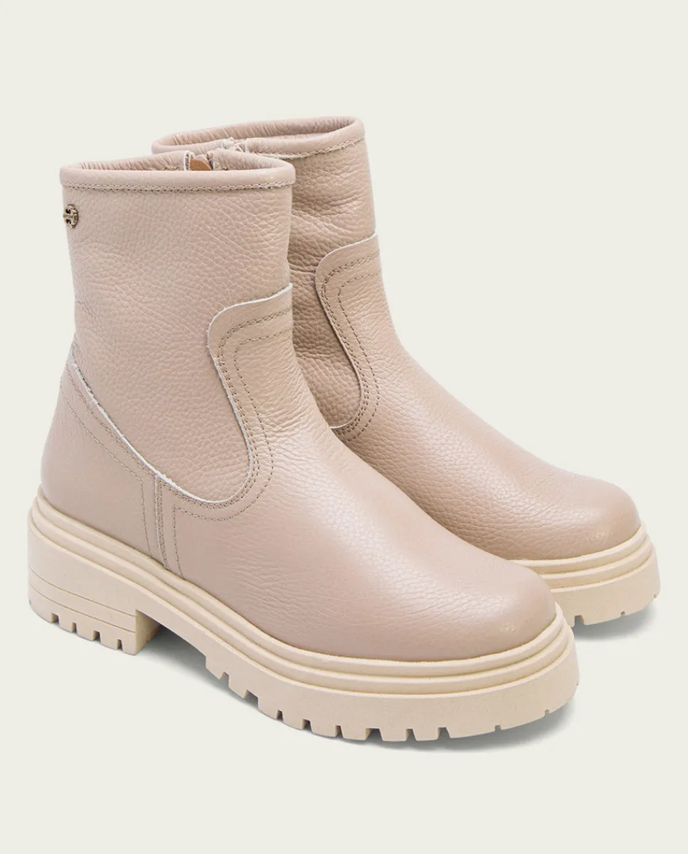 PORRONET Botines Planos Taupe Con Cremallera Shani Outlet