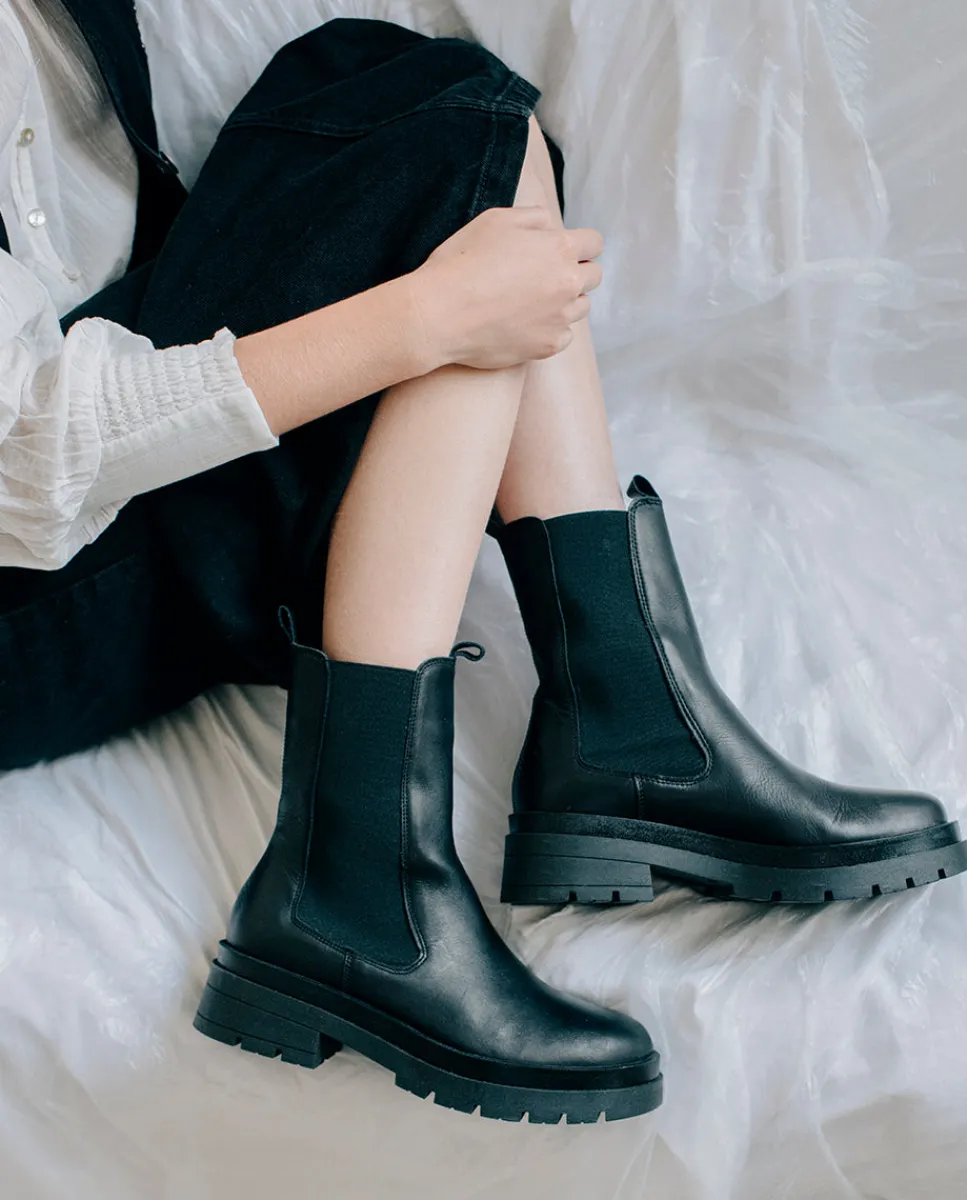 PORRONET Botines Planos Track Negros Con Elasticos Dakota Sale