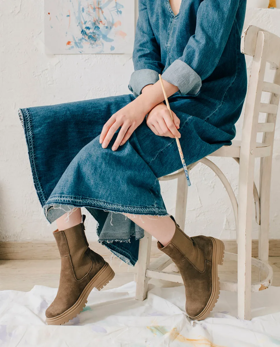 PORRONET Botines Serraje Moka Con Elasticos Sibila Best