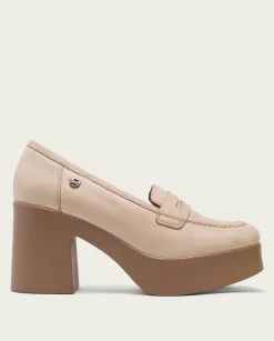 PORRONET Mocasines De Tacón En Piel Taupe Laia Best