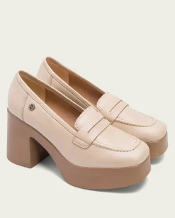 PORRONET Mocasines De Tacón En Piel Taupe Laia Best