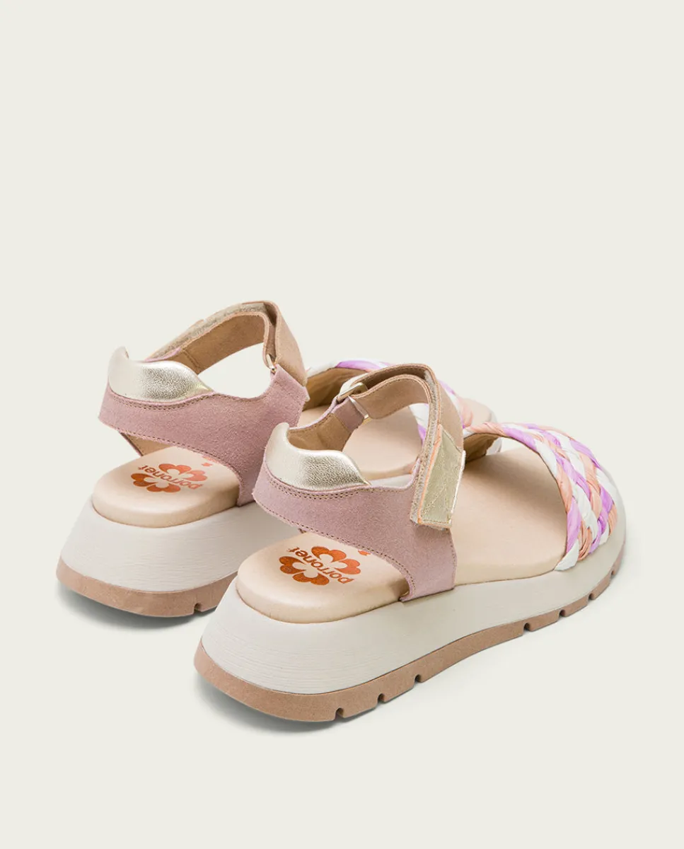 PORRONET Plataforma De Piel Y Tejido Rosa Edurne Online