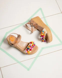 PORRONET Sandalia Cuña Con Abalorios Taupe Colores Irati Store