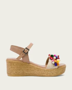 PORRONET Sandalia Cuña Con Abalorios Taupe Colores Irati Store