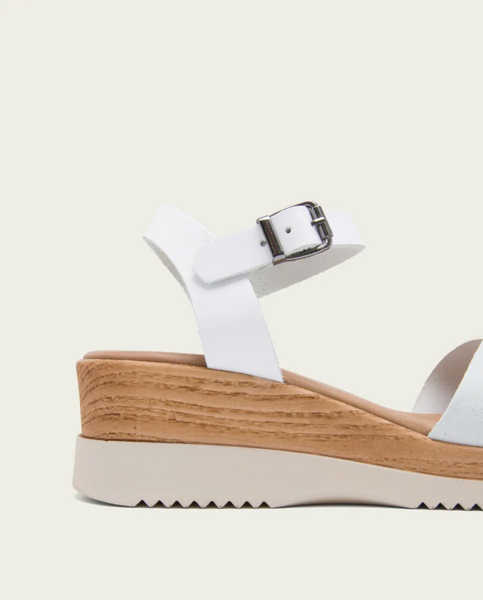 PORRONET Sandalia Cuña Piel Blanco Fiore Fashion