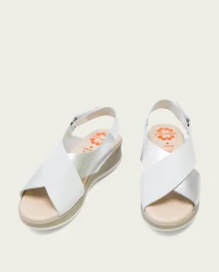 PORRONET Sandalia Cuña Piel Blanco Plata Flora Store