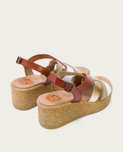 PORRONET Sandalia Cuña Piel Cuero Platino Iris Best