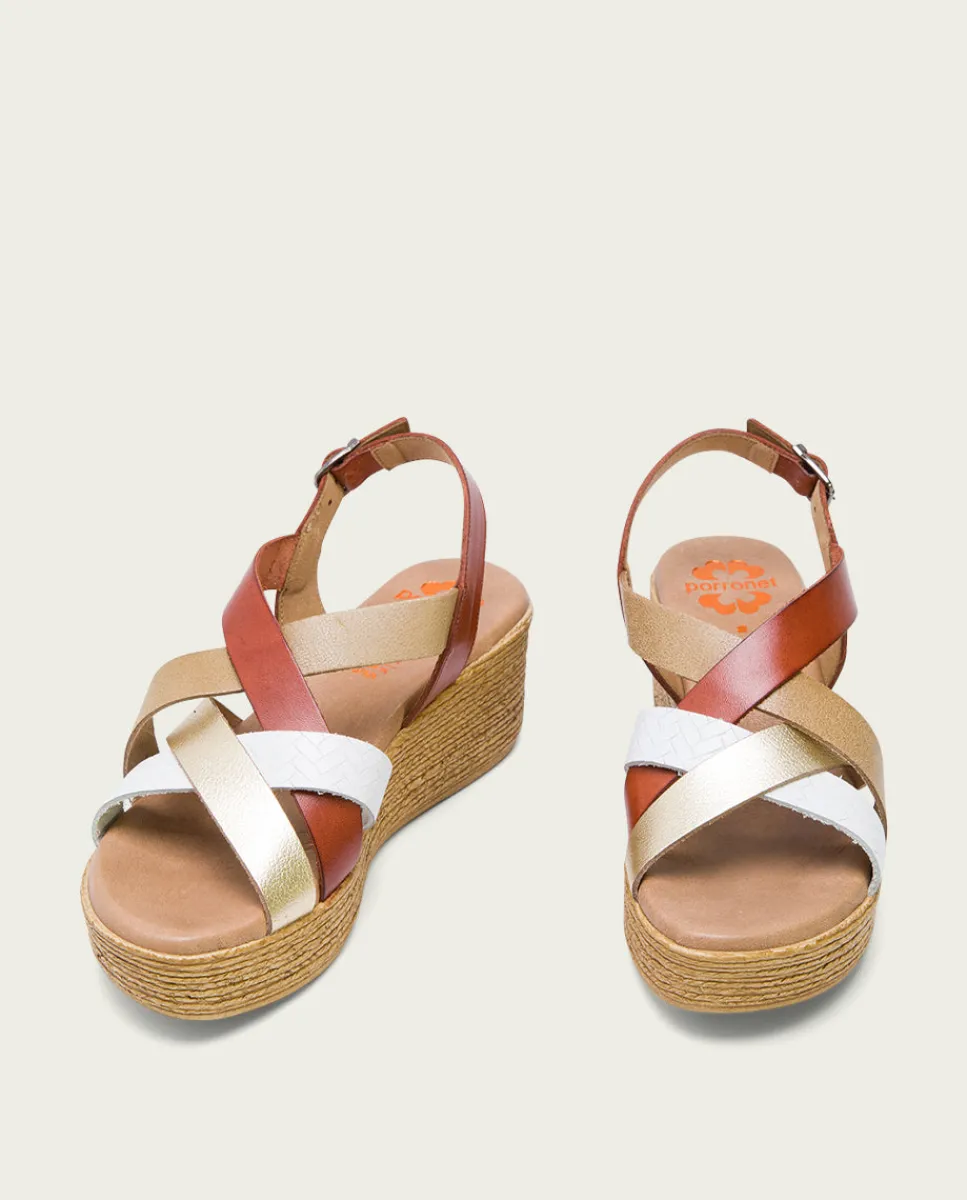 PORRONET Sandalia Cuña Piel Cuero Platino Iris Best