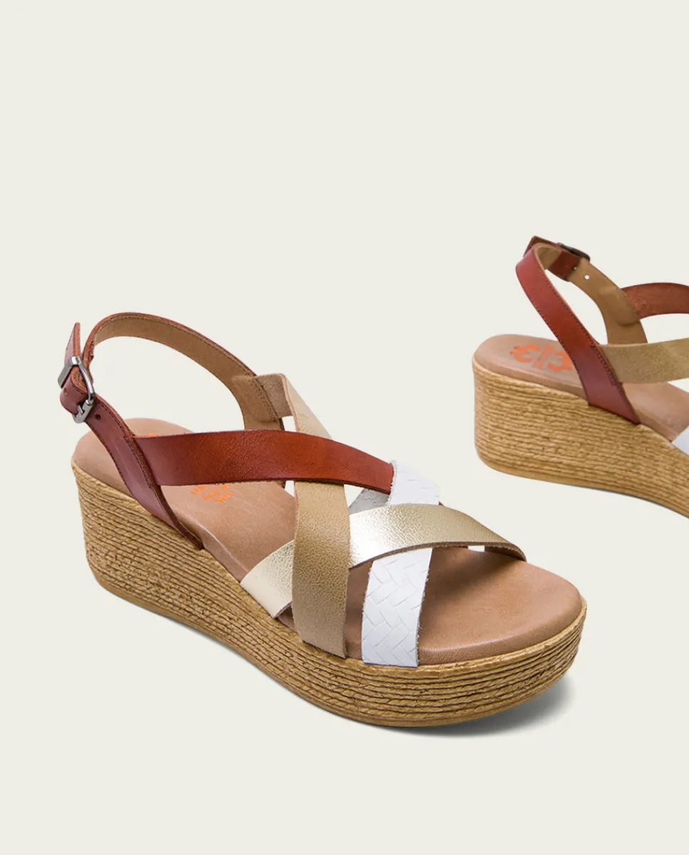 PORRONET Sandalia Cuña Piel Cuero Platino Iris Best