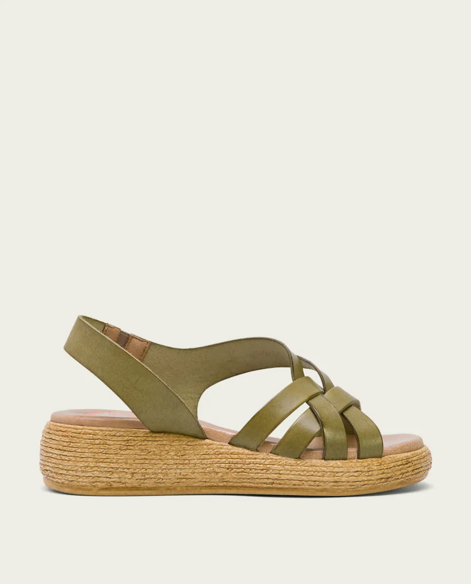 PORRONET Sandalia Cuña Piel Kaki Ganga Online