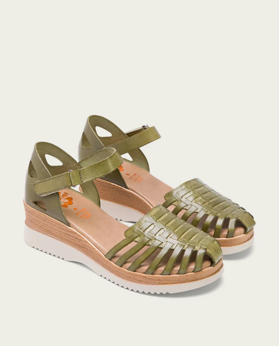 PORRONET Sandalia Cuña Piel Kaki Liliana Store