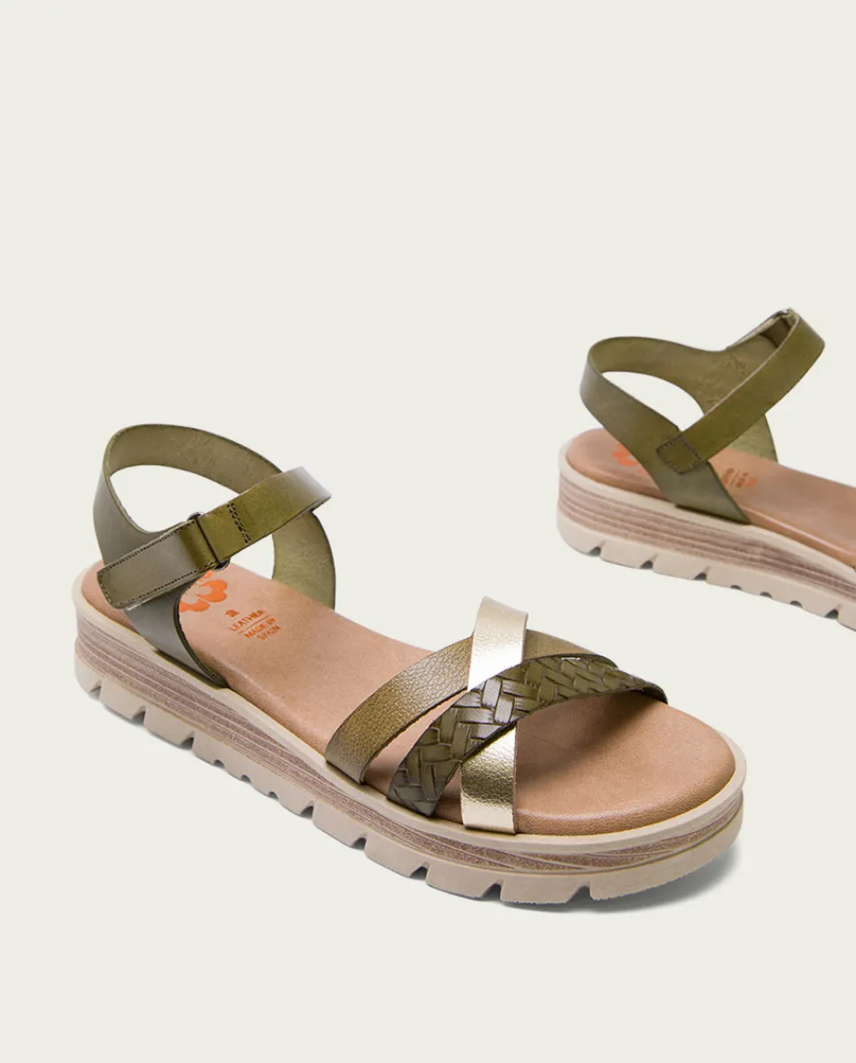 PORRONET Sandalia Cuña Piel Kaki Platino Belinda Best