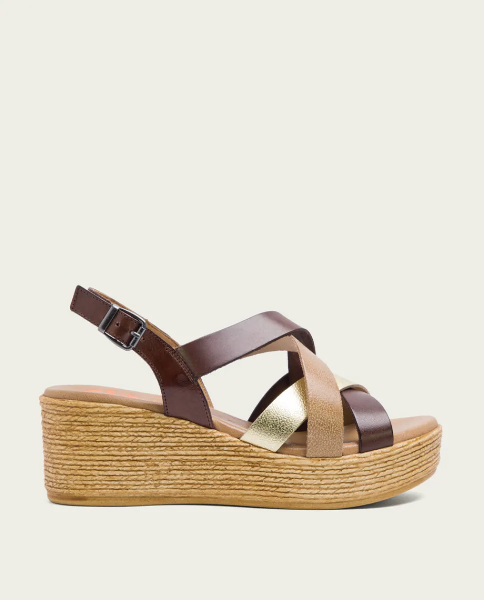 PORRONET Sandalia Cuña Piel Moka Iris Flash Sale