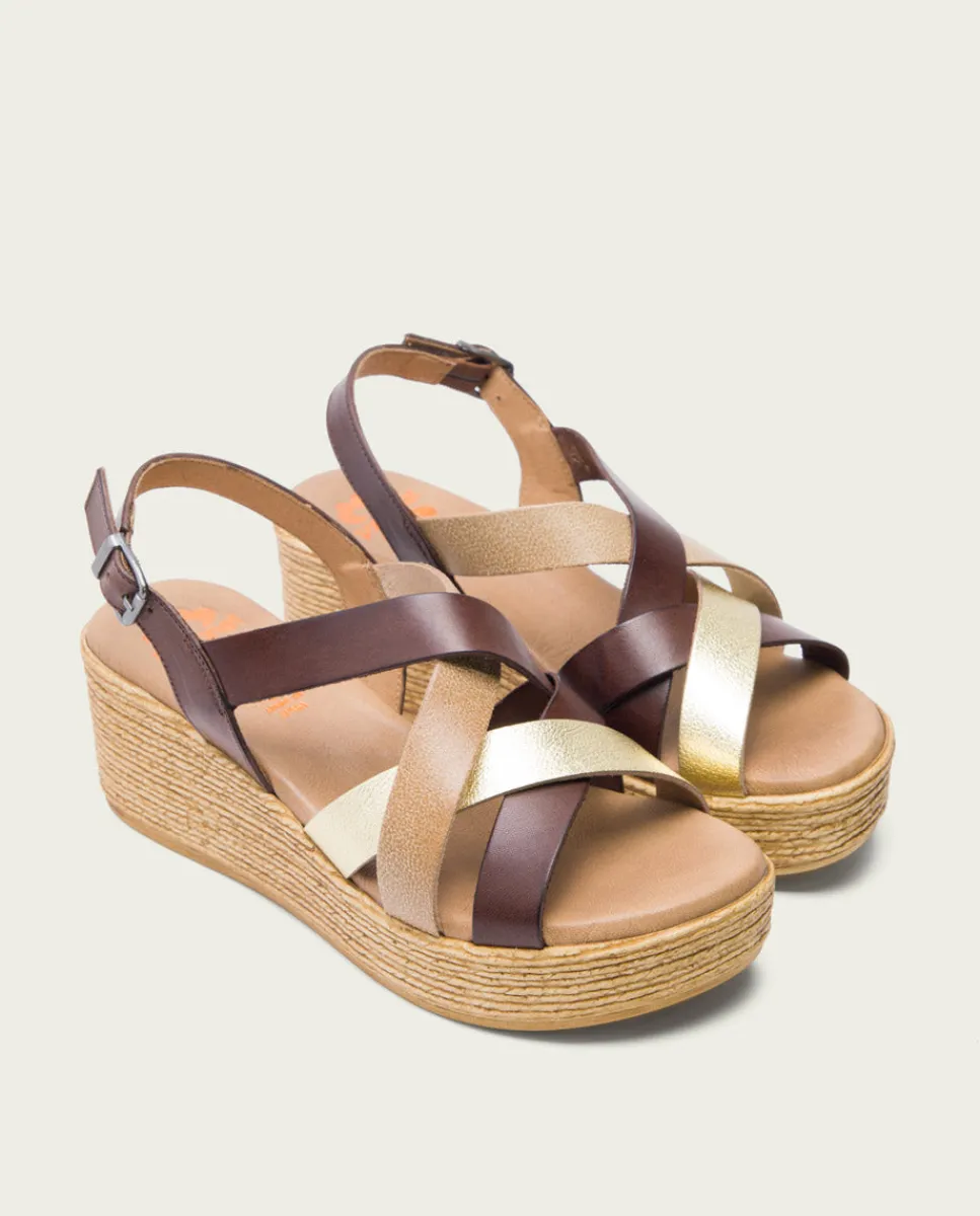 PORRONET Sandalia Cuña Piel Moka Iris Flash Sale