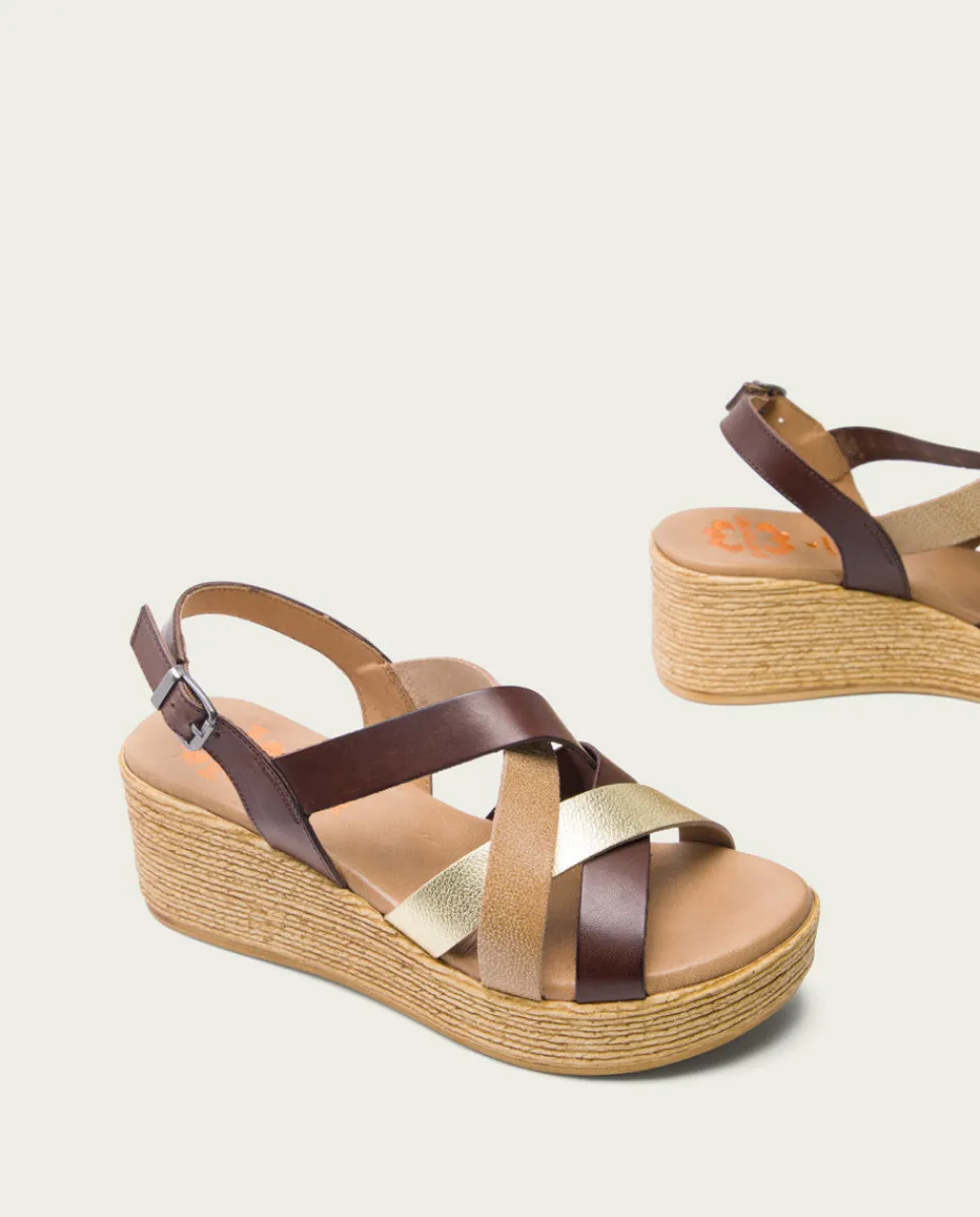 PORRONET Sandalia Cuña Piel Moka Iris Flash Sale