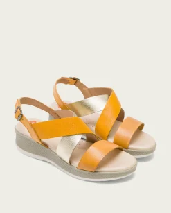 PORRONET Sandalia Cuña Piel Mostaza Platino Fiama New