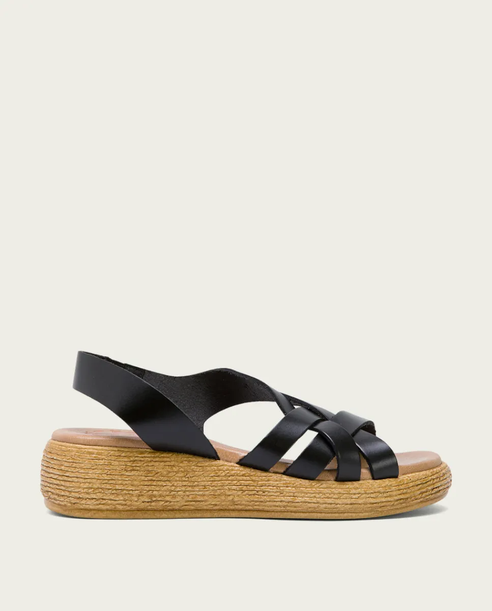PORRONET Sandalia Cuña Piel Negra Ganga Best