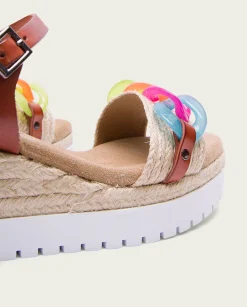 PORRONET Sandalia Cuña Piel Rafia Cuero-Colores Lola Discount
