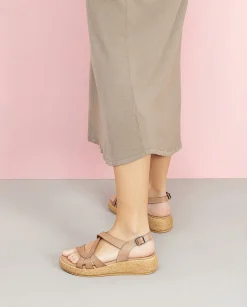 PORRONET Sandalia Cuña Piel Taupe Gisela Cheap