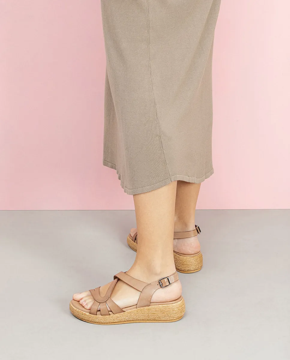 PORRONET Sandalia Cuña Piel Taupe Gisela Cheap