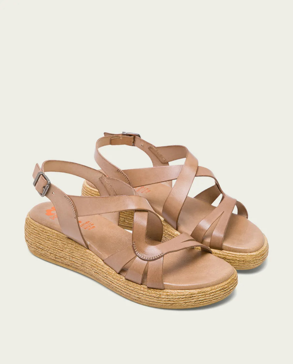 PORRONET Sandalia Cuña Piel Taupe Gisela Cheap