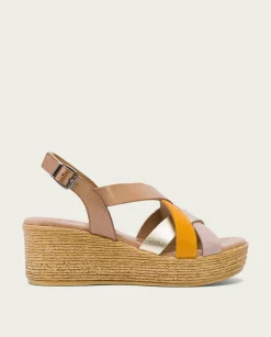 PORRONET Sandalia Cuña Piel Taupe Platino Iris Best