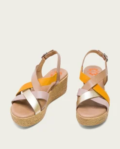 PORRONET Sandalia Cuña Piel Taupe Platino Iris Best