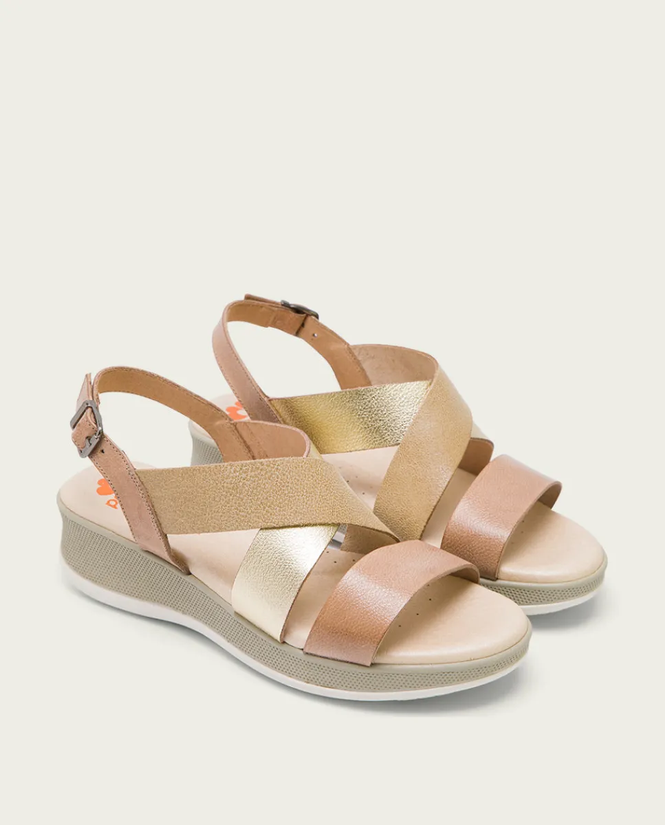 PORRONET Sandalia Cuña Piel Taupe Platino Fiama Discount