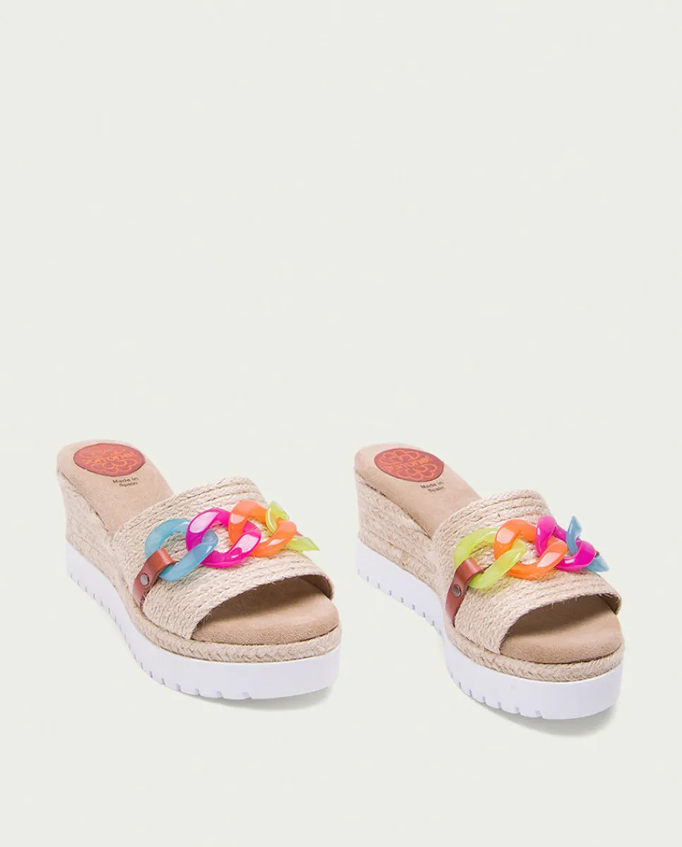 PORRONET Sandalia Cuña Rafia Colores Lua Clearance
