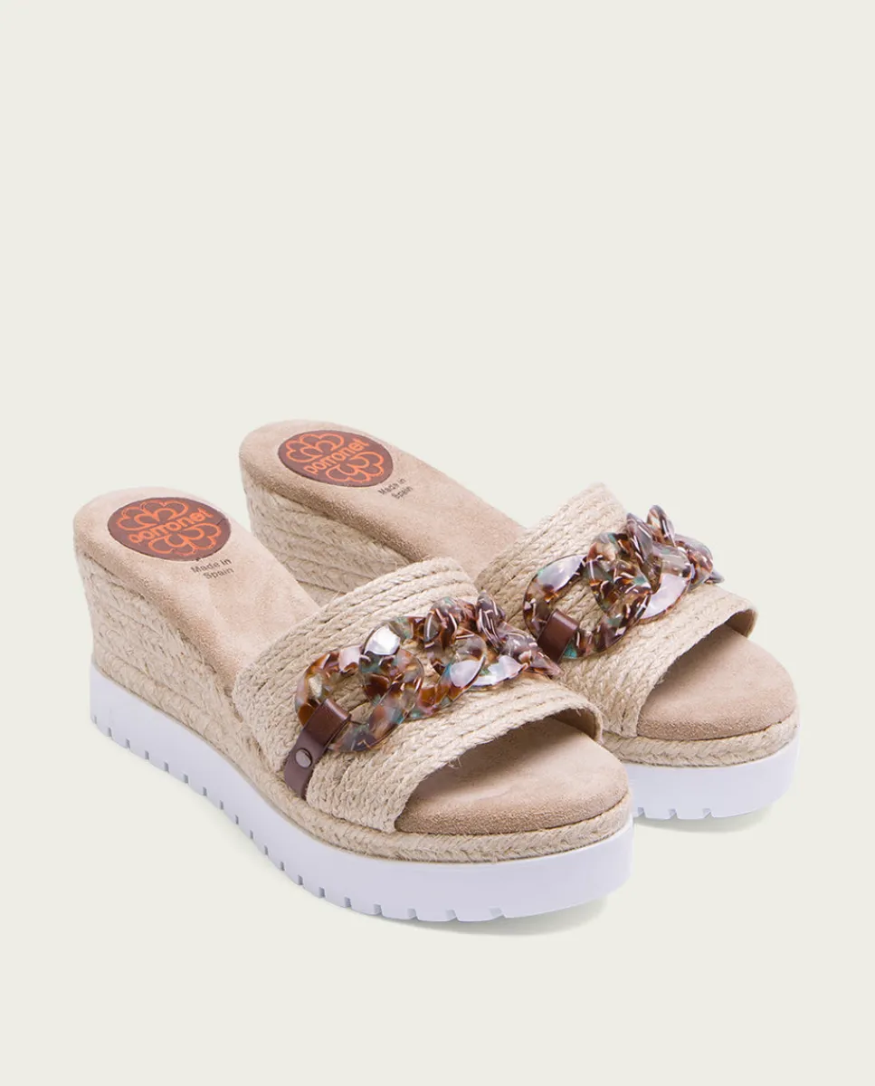 PORRONET Sandalia Cuña Rafia Marron Lua Shop