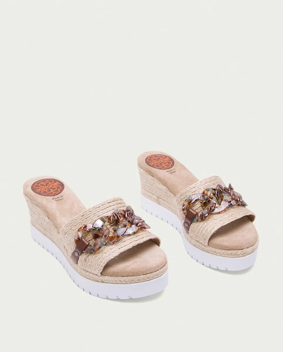 PORRONET Sandalia Cuña Rafia Marron Lua Shop