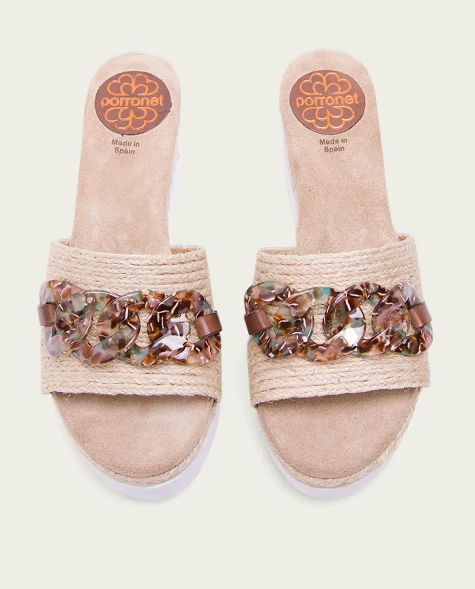 PORRONET Sandalia Cuña Rafia Marron Lua Shop