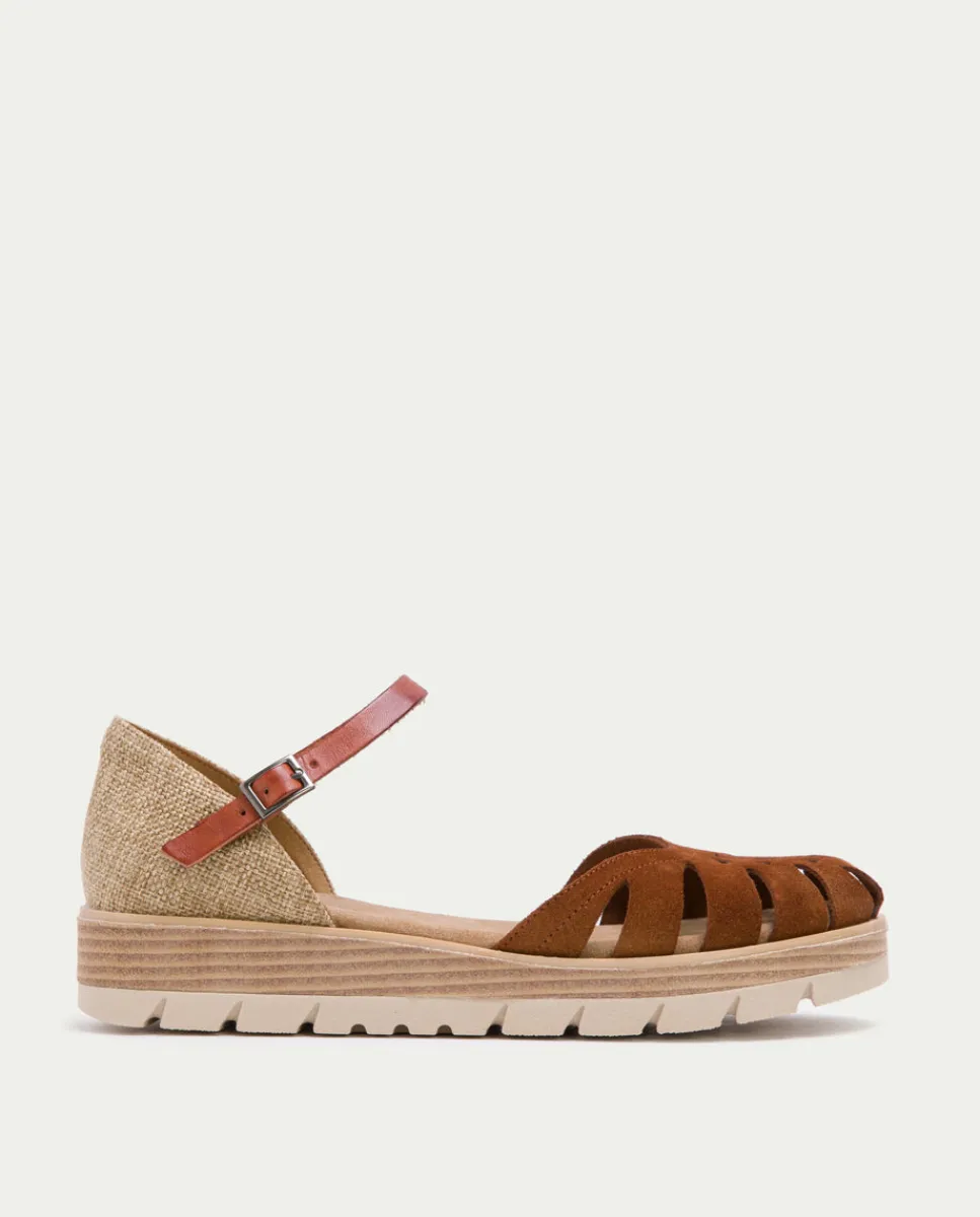 PORRONET Sandalia Cuña Serraje Cuero Bianca Fashion