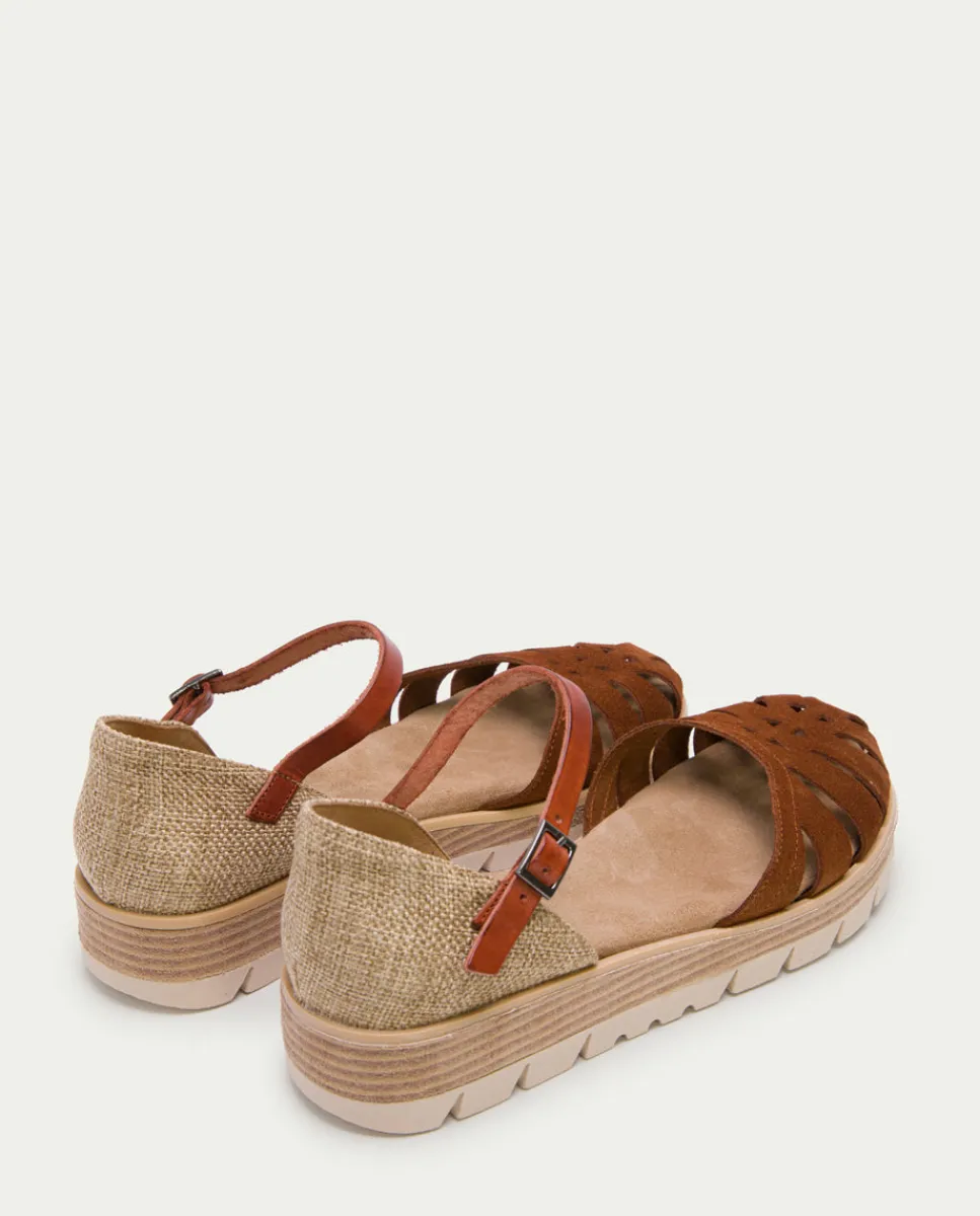 PORRONET Sandalia Cuña Serraje Cuero Bianca Fashion