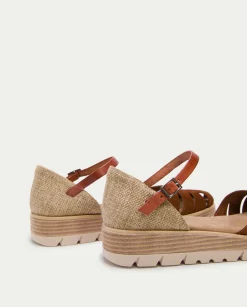 PORRONET Sandalia Cuña Serraje Cuero Bianca Fashion