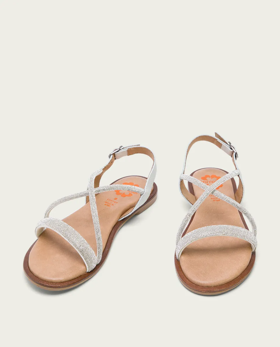 PORRONET Sandalia Plana Con Brillantes Blanca Axa Flash Sale
