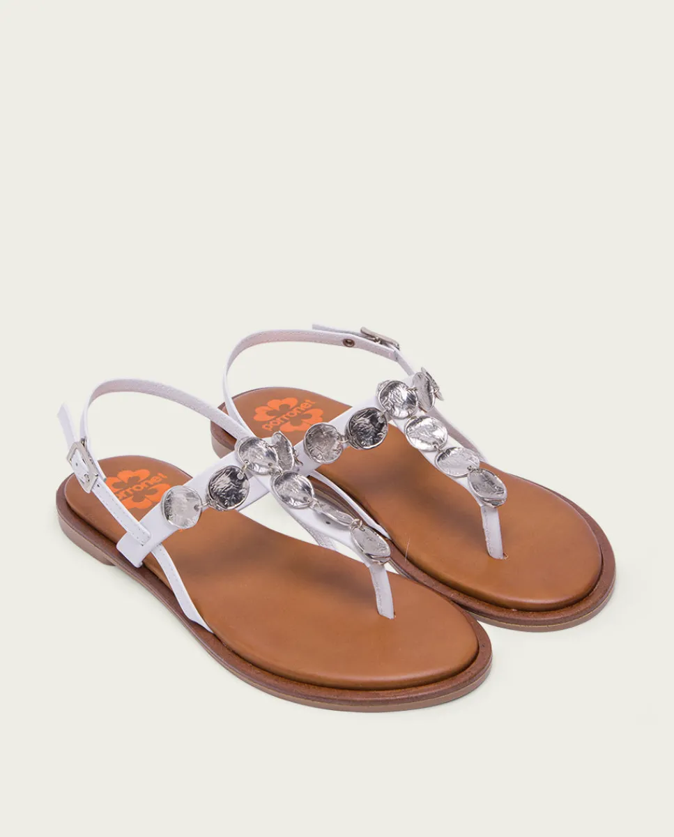 PORRONET Sandalia Plana Piel Blanco Antonella Hot