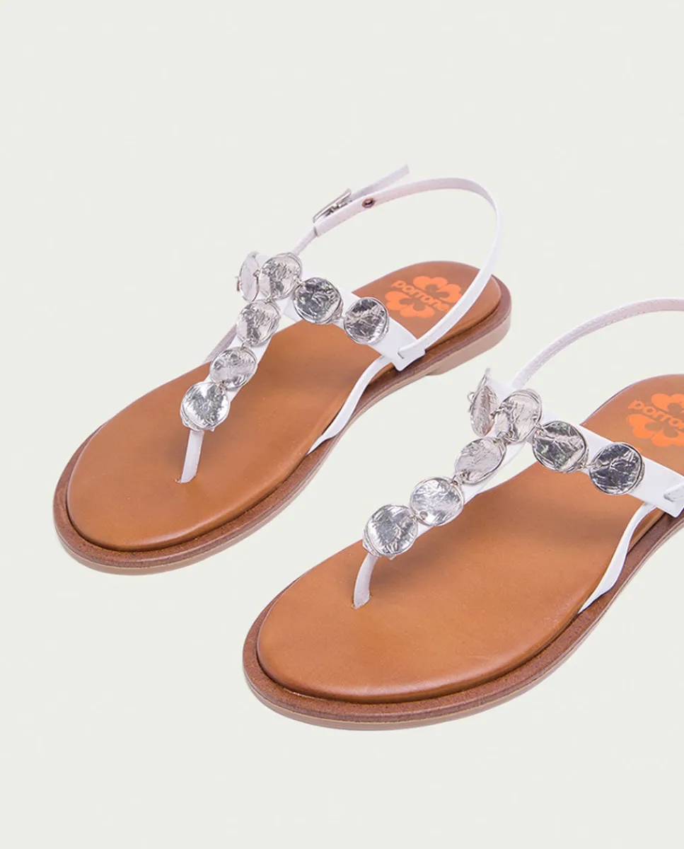 PORRONET Sandalia Plana Piel Blanco Antonella Hot