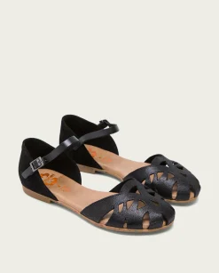 PORRONET Sandalia Plana Piel Negro Adriana New