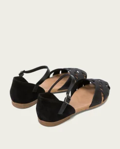 PORRONET Sandalia Plana Piel Negro Adriana New