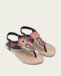 PORRONET Sandalia Plana Yute Y Piel Negro Mia Store