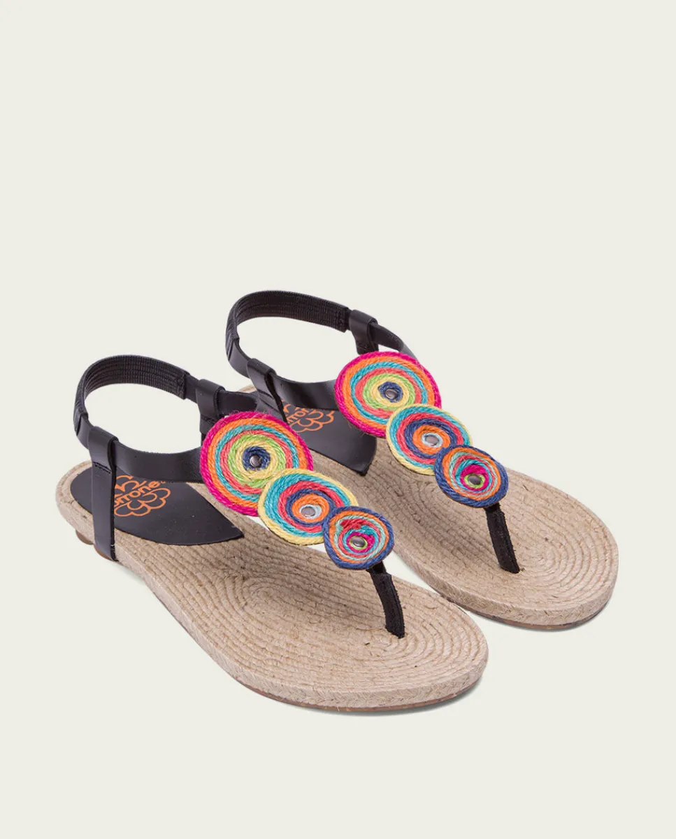 PORRONET Sandalia Plana Yute Y Piel Negro Mia Store