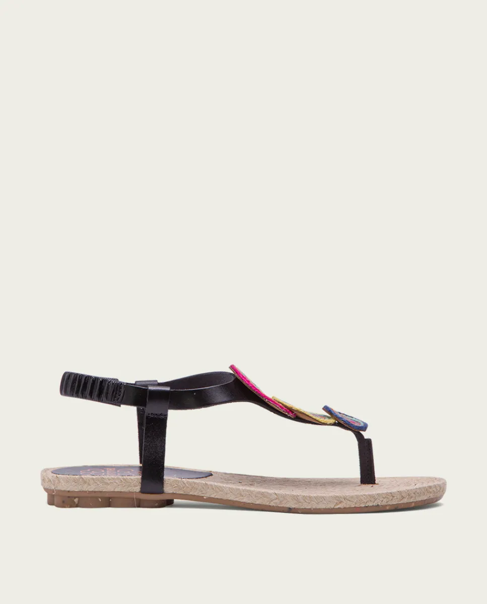 PORRONET Sandalia Plana Yute Y Piel Negro Mia Store