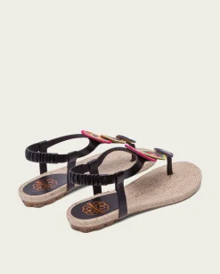 PORRONET Sandalia Plana Yute Y Piel Negro Mia Store