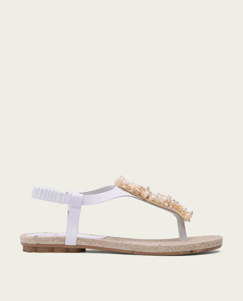 PORRONET Sandalia Plana Yute Y Piel Blanco Martia Shop