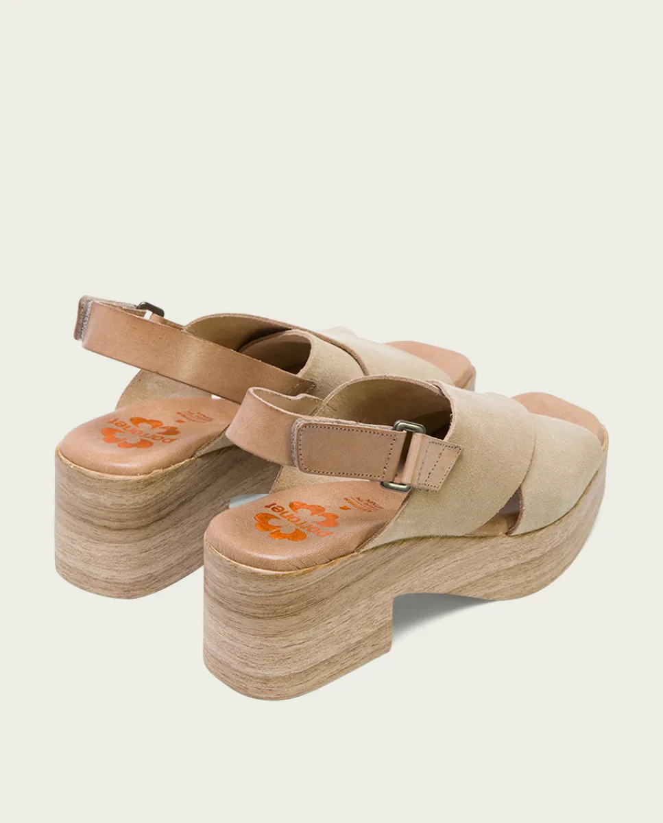 PORRONET Sandalia Tacón Bajo De Piel Taupe Vilma Hot