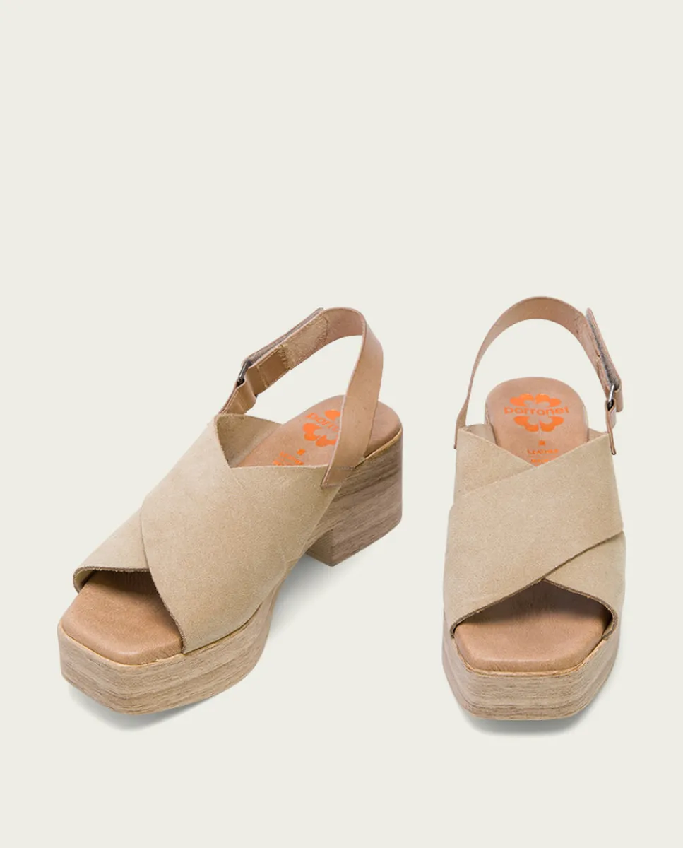 PORRONET Sandalia Tacón Bajo De Piel Taupe Vilma Hot